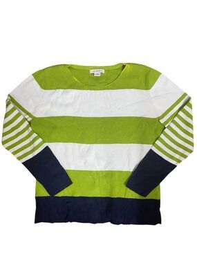 Liz Claiborne Green White Striped Cotton Sweater XL